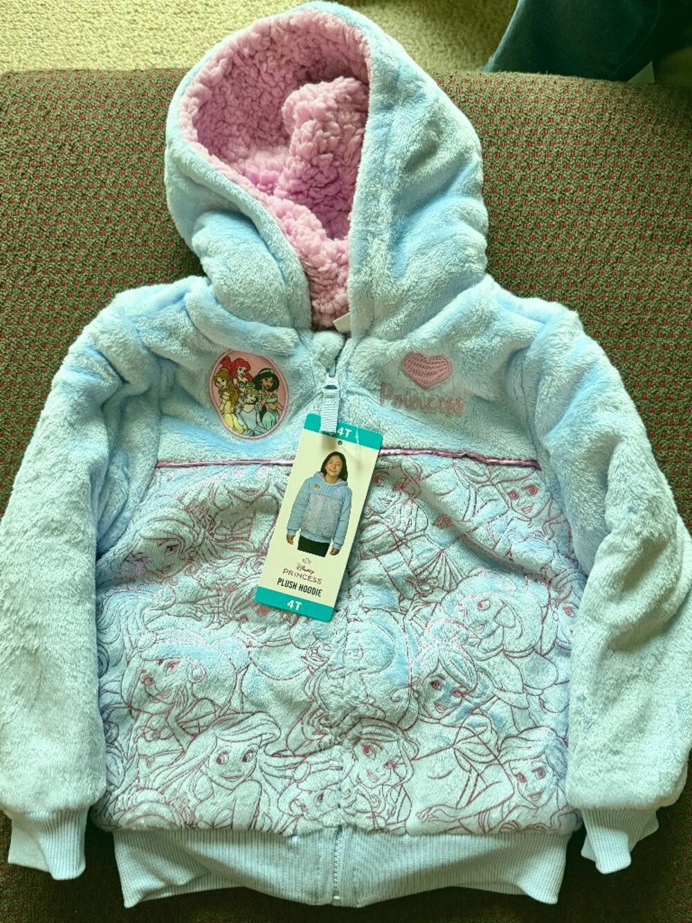 Disney Princess Girls Size 4T Plush Fleece Hoodie Sweatshirt NWT Pink Blue